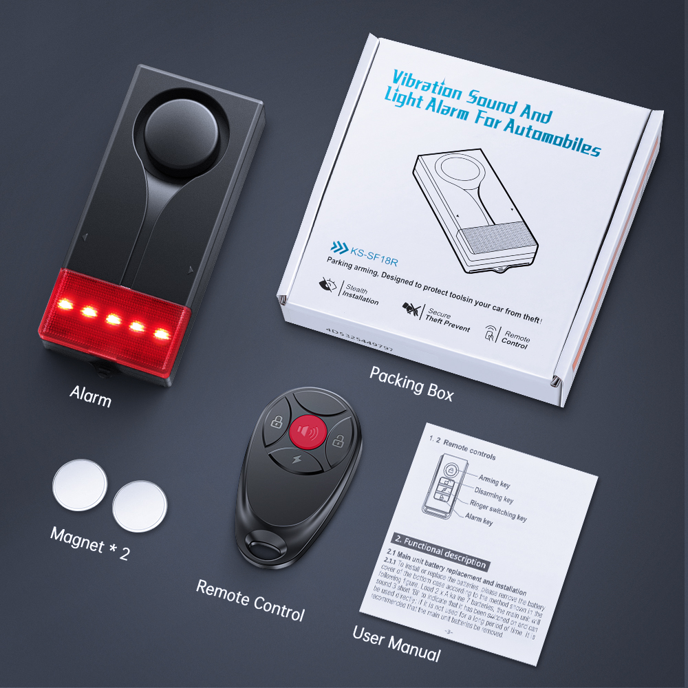 Camluxy Anti-Theft Alarm 108dB Wireless Vibration Alarm with Remote Control Door and Window Alarm Car Alarm Security System