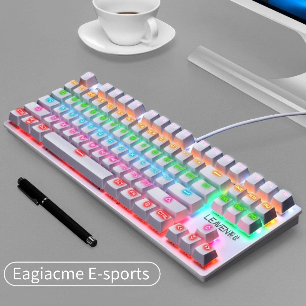 1pc klawiatura mechaniczna Gamer 87 klawiszy niebieski przełącznik klawiatury do gier na Tablet pulpit klawiatura na kabel USB klawiatura podświetlana