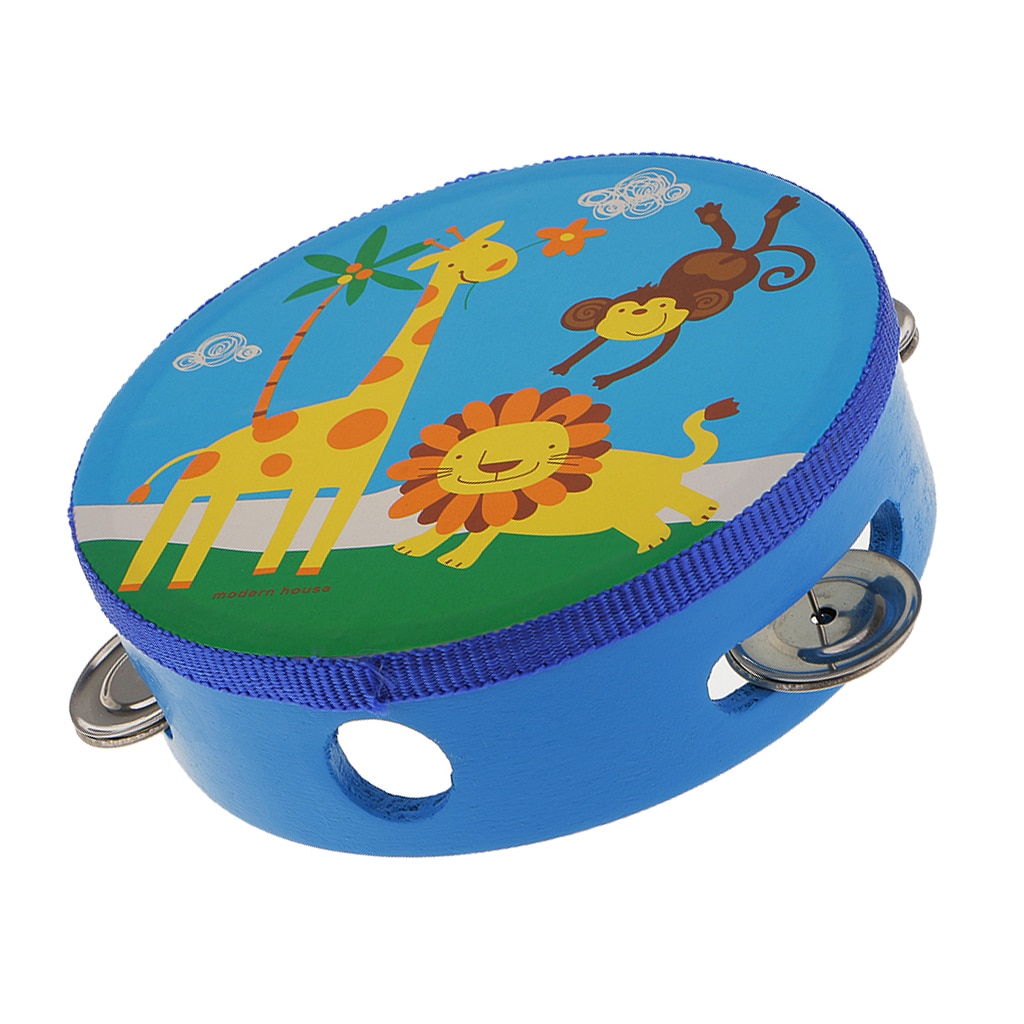Pandereta de madera de una sola fila para bebé, juguete de percusión para niños pequeños, 6 pulgadas