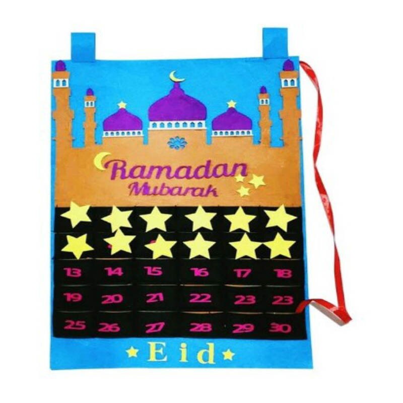1 stk. ramadan håndværk vedhæng festartikler hængende plade hjemmedekorationer med stjernefilt ramadankalender 35*50cm/28*50cm: Blå