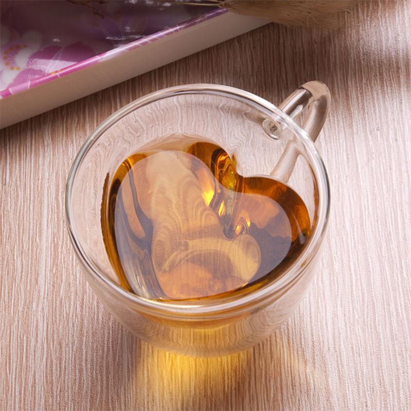 180ml 240ml hjerteformet dobbelt vegglag klar grønn te reisekopp elsker kaffekopp elsker glass xicara termo ølkrus