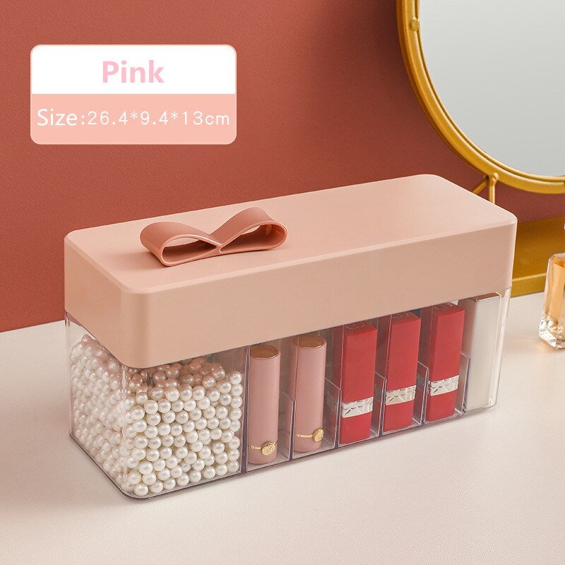 Makeup Lipstick Organizer with Cute Lid 18+1 Lattices Lipstick Storage Case with 250g White Pearls Cosmetic Lipstick Box: Pink-250g Pearls