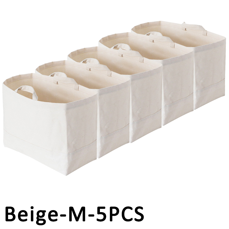 1/3/5PCS Foldable Sundry Storage Basket Canvas Clothes Storage Basket Large Portable Toy Storage Basket White Handheld Organizer: MULTI