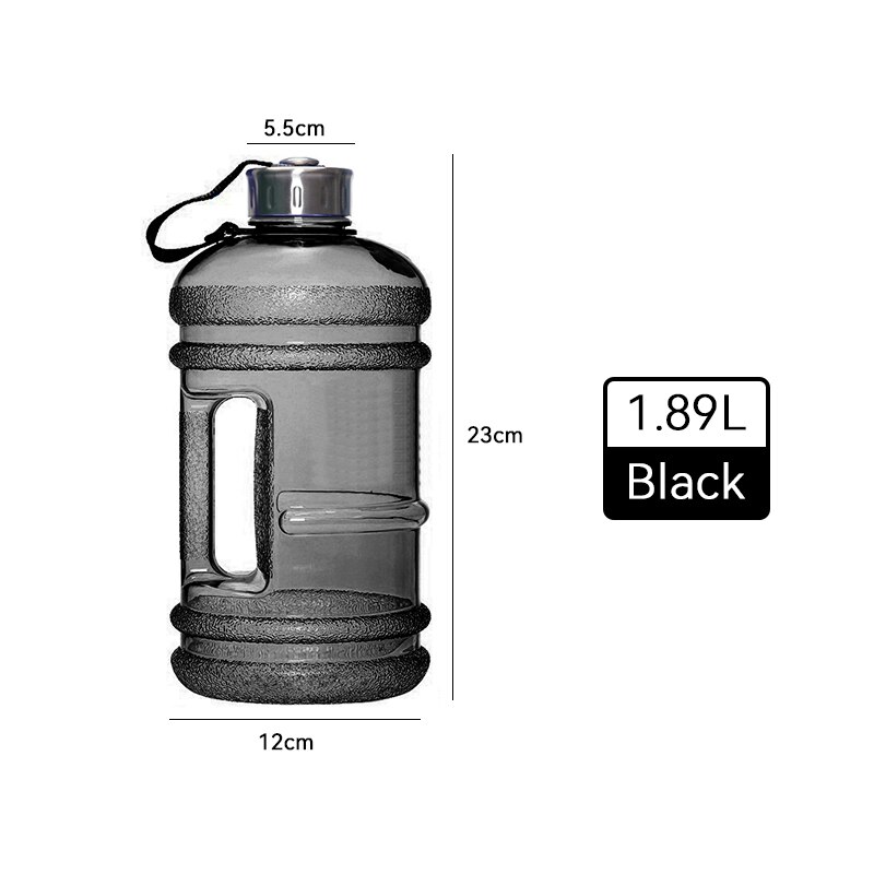 3700ml store vannflaske shaker flaske med håndtak utendørs fitness løpe gym trening plast sports vannflasker: Svart 1.89l