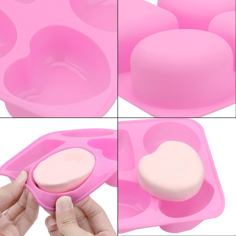 Silicone Soap Making Round Oval Heart Square Shape Handmade Soap Mold 4 Cavity Portable Unique Soap Making Tools Soap Molds
