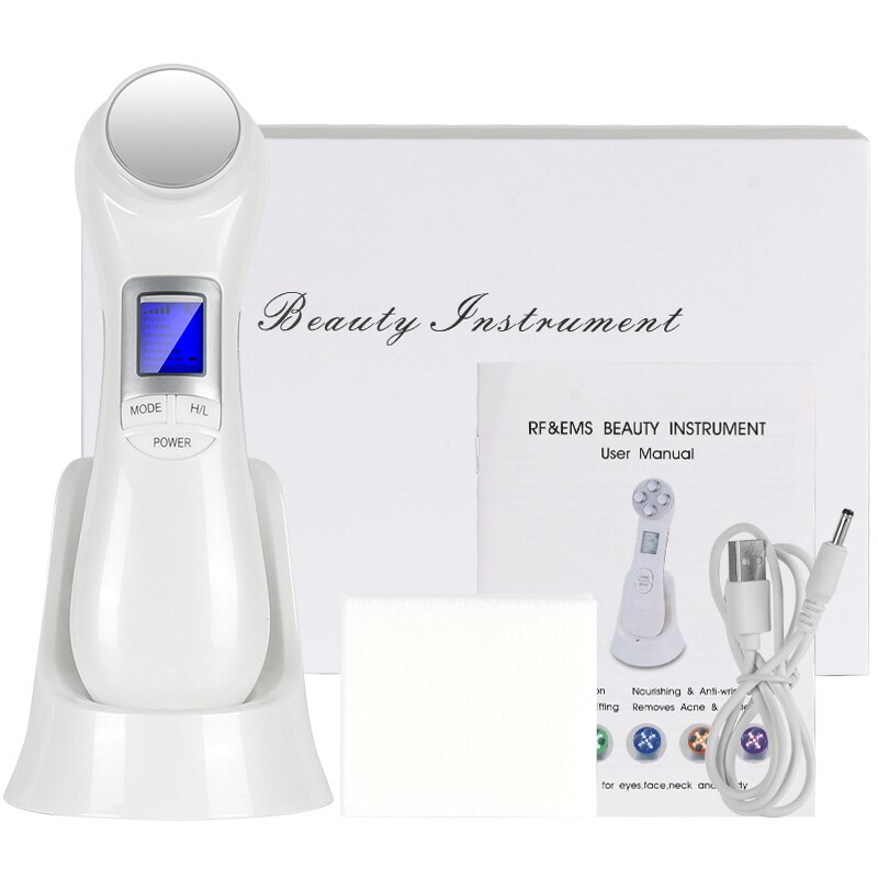 Gezicht Massager 6 In 1 Led Rf Photon Skin Lifting Verjonging Trillingen Therapie Ems Ion Microstroom Mesotherapie Machine: White With Gift Box