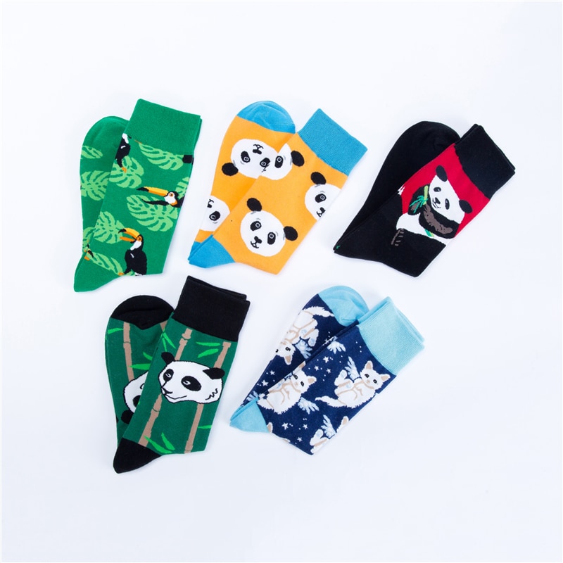 Moda Socmark Happy Socks Men/Women Casual Funny Long Sock Panda Animal Pattern Cotton Skateboard Socks