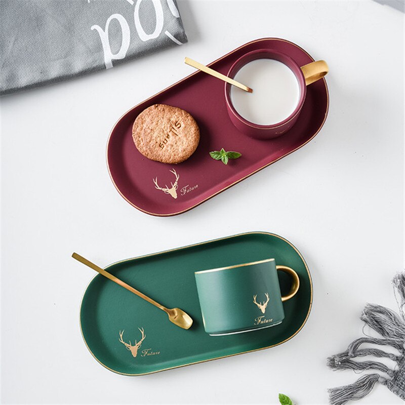 European Phnom Penh Ceramic Coffee Cup with Saucer and Spoon Sets Tea Cup Milk Breakfast Mugs Dessert Plate Cake Tray Drinkware