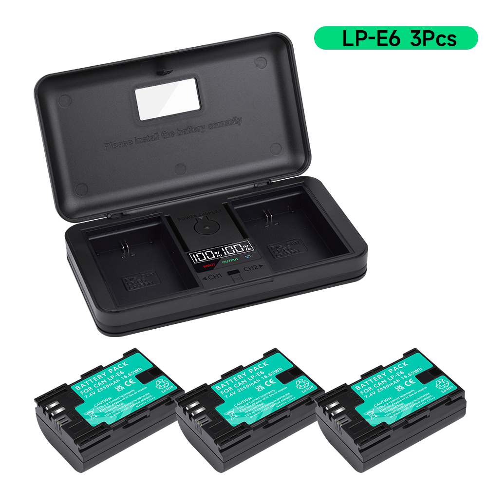2850mAh LP-E6 LP E6 LPE6 E6N Bateria + caixa de armazenamento Carregador Para Canon EOS 5DS R 5D Mark II III 5D 6D 7D 70D 80D EOS 60D Câmeras: RED