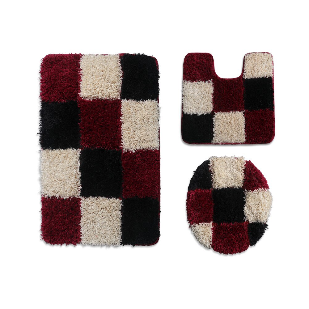 Europese geometrische abstracte flockmatset voor thuis toilet waterabsorberende antislipmat u-kussencombinatie driedelige badmat: 02