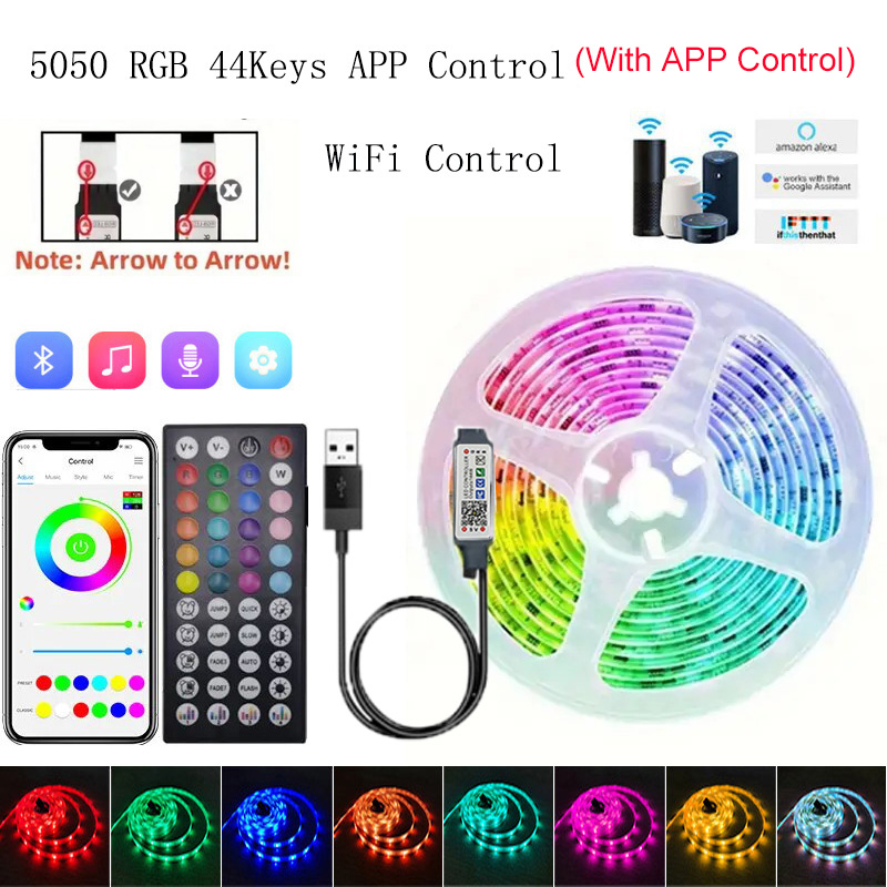 Tira de luces Led de 1-30M, luces LED RGB con Control por aplicación Bluetooth para TV, USB, 5V, WIFI, cinta Led para retroiluminación de TV, decoración de y habitación: De Color3 / 1 m
