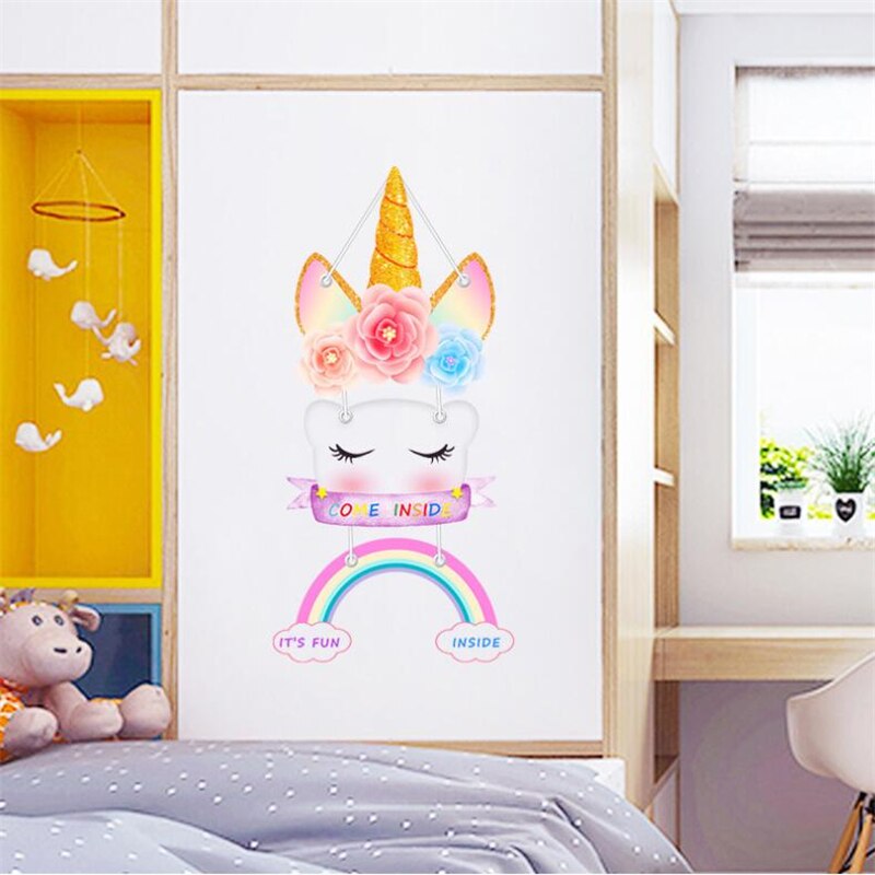 Rainbow Unicorn Wall Sticker Art Mural Living Room Bedroom Waterproof Wall Decoration wall stickers for kids rooms: 5