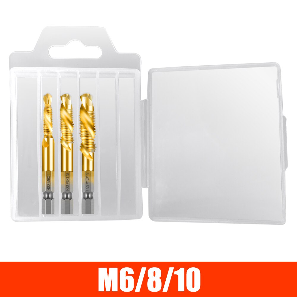 DIZAINLIFE M3 M4 M5 M6 M8 M10 Titanium Tap Drill Bit Set Hex Shank HSS Screw Thread Metric Combination Drill Bits Compound Tools: 3PCS  Gold / Standard