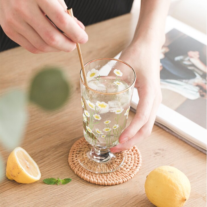 Taza De Cristal con forma De flor De café, vaso De Cristal con De leche coreana, para helado De té, postre, gazen, Cristal, cocina, DE50BL