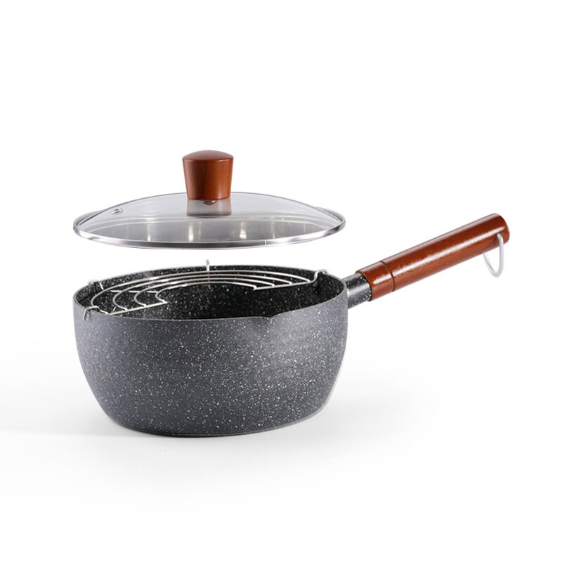 nostick saucepan,saucepan nonstick,Multipurpose Pot,Saucepan with Glass Lid Solid Wood Handle Nonstick Saucepan: 18cm