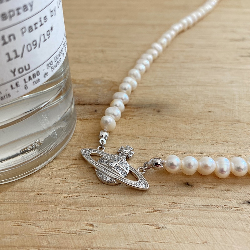 Luxe vintage klassieke saturnus parelketting, vrouwelijke zoetwaterparel, sleutelbeenketting, korte ketting, armband, toa
