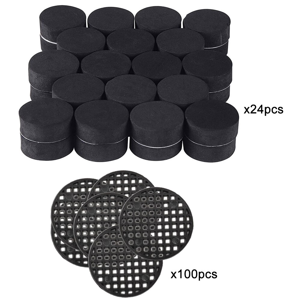 100pcs Natural Rubber Flower Pot Mat and Flower Pot Hole Mesh Pad Bottom Grid Mat for Anti Corrosion Breathable(Round-Black)