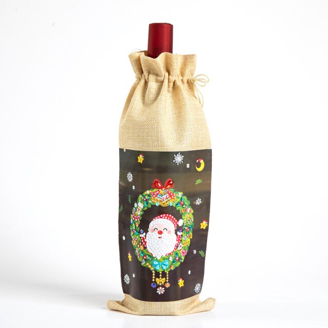 Diy Diamant Schilderen Kerst Wijnfles Zakken Cover Vrolijk Kerstfeest Xmas Wijn Fles Tasje Jaar Tafel Decoratie: TB005