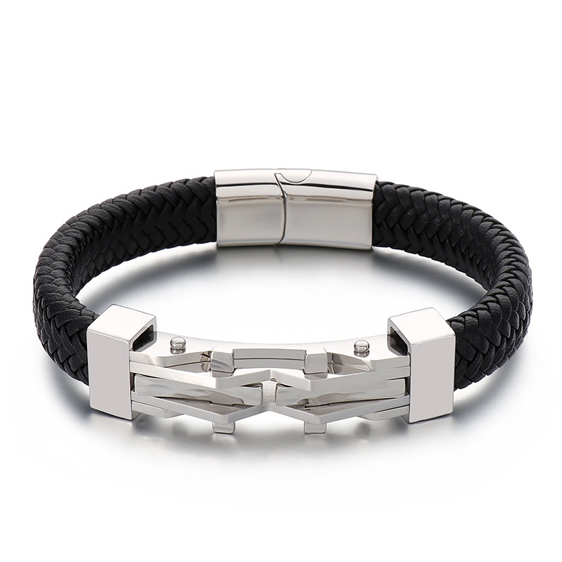 Trendy Leather Bracelets Men Stainless Steel Braided Rope Bracelets For Male Bracelets Jewelry Pulsera Hombre: Hot Stamping