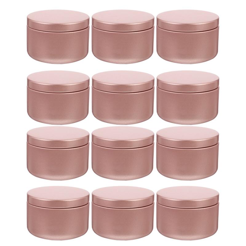 12 pz casa fai da te candela latta rotonda metallo caramelle scatole contenitori di candele candela fai da te tariffa barattoli vuoti con coperchi artigianato d'arte forniture: Frosted rosa