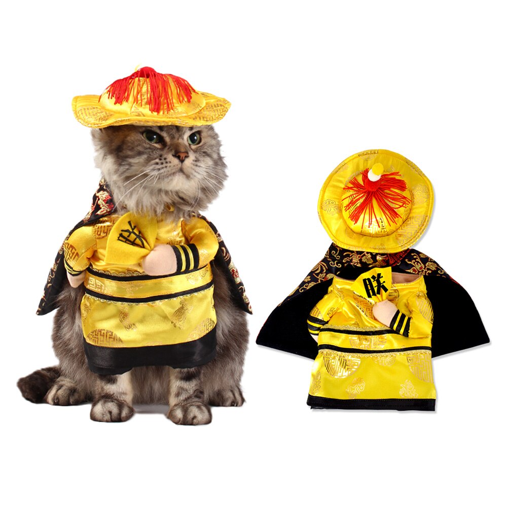 Sjovt kat kostume qing-dynastiet kinesisk kejser cosplay tøj til hunde halloween xmas kæledyr beklædning