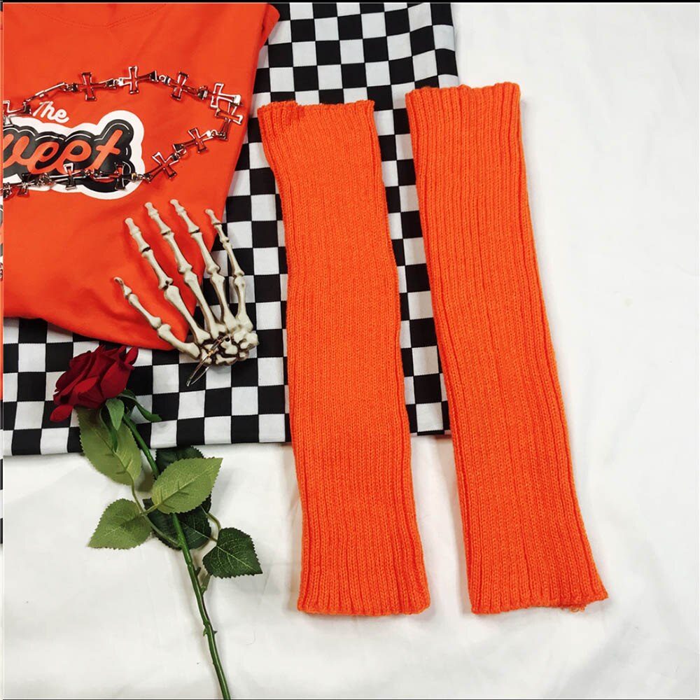 Y2K Punk stałe fajne dzianiny długie skarpetki dziewczyny odkryty kolana wysokie elastyczne getry 2000s pani ciepłe gotyckie Hip-hop Rock skarpety: orange