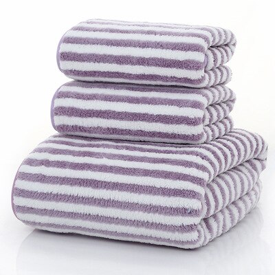 Super Absorbent Stripe Bath Towel Microfiber Soft Hand Face Hair Towel Cleaning Lint-Free Home Striped Shower Towels Bathroom: Purple towel / 1pc 35x75 1pc 70x140