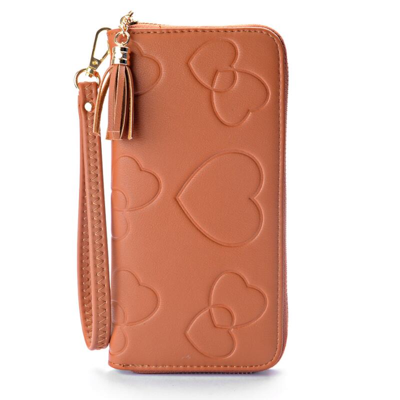 Portfel damski moda PU skóra długi portfel znane luksusowe torebki damskie designerski portfel wysokiej jakości frędzel w jednolitym kolorze torebka