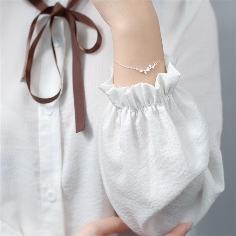 nuovo Ginkgo Foglia Femminile Coreano Edizione Semplice affrescare Letteratura Arte 925 sterlina d'argento Ridimensionabile Braccialetti SBR076