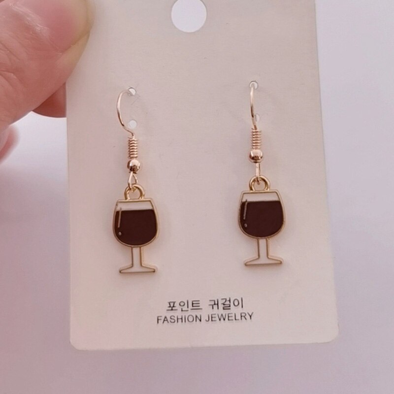 Creatieve Golden Enamel Mini Oorbellen, Rode Wijn Oorbellen, Wijn Glas Oorbellen, Miniatuur Voedsel Oorbellen, sieraden Voor Wijn Liefhebbers
