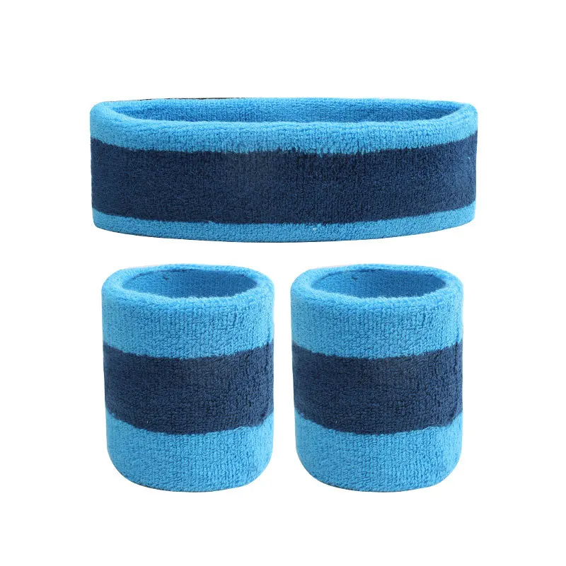 3 unids/set diadema deportiva banda para el sudor alta elástica mujeres hombres deportes al aire libre banda para el sudor diadema pulsera entrenamiento tenis diadema: Azul