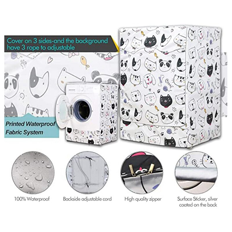 Cover for Washing Machine with Sun Protection Waterproof 9 Kg with Print Roller for Pets