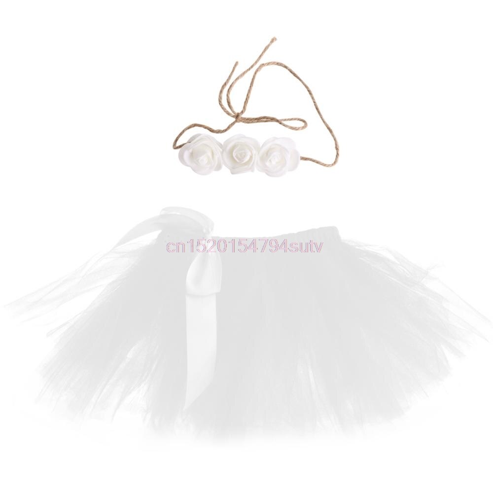 Baby piger tutu nederdel hårbånd foto prop kostume outfit dejlige  #h055#: Hvid