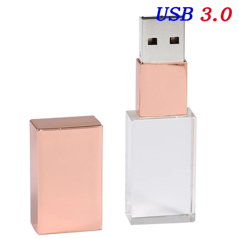 JASTER USB 3.0 Flash Drive Crystal walnut wood box Pen Drive Free custom logo Memory Stick Photography Wedding Pendrive 64G