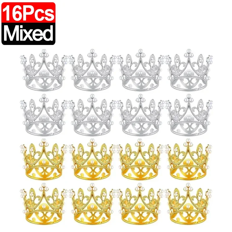 20/1 stk mini krone kakedekorasjon perle tiara måke sølv kroner kaketopper til låve hårpynt bryllup bursdagsfest: Oransje