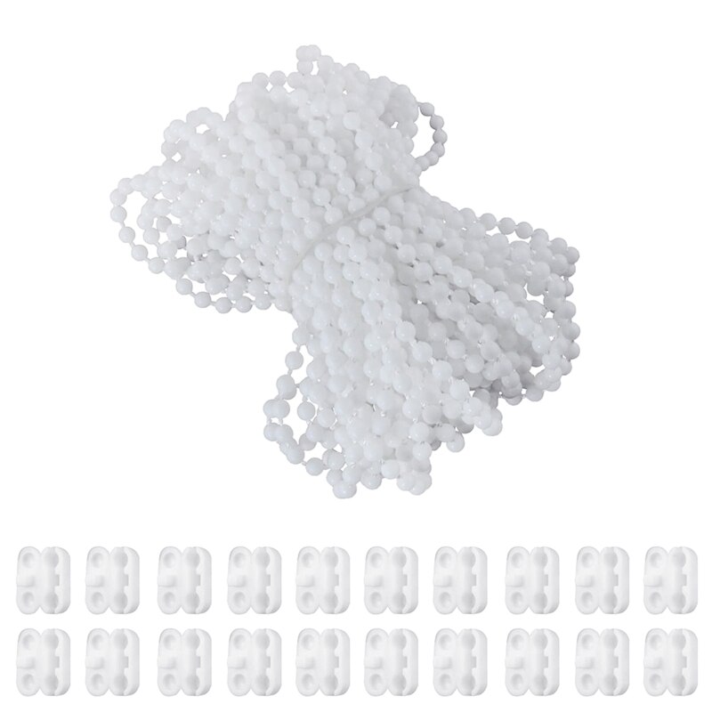 Plastic Blind Beaded Chain Cord 10M with 20 Connectors for Roller Roman Blind