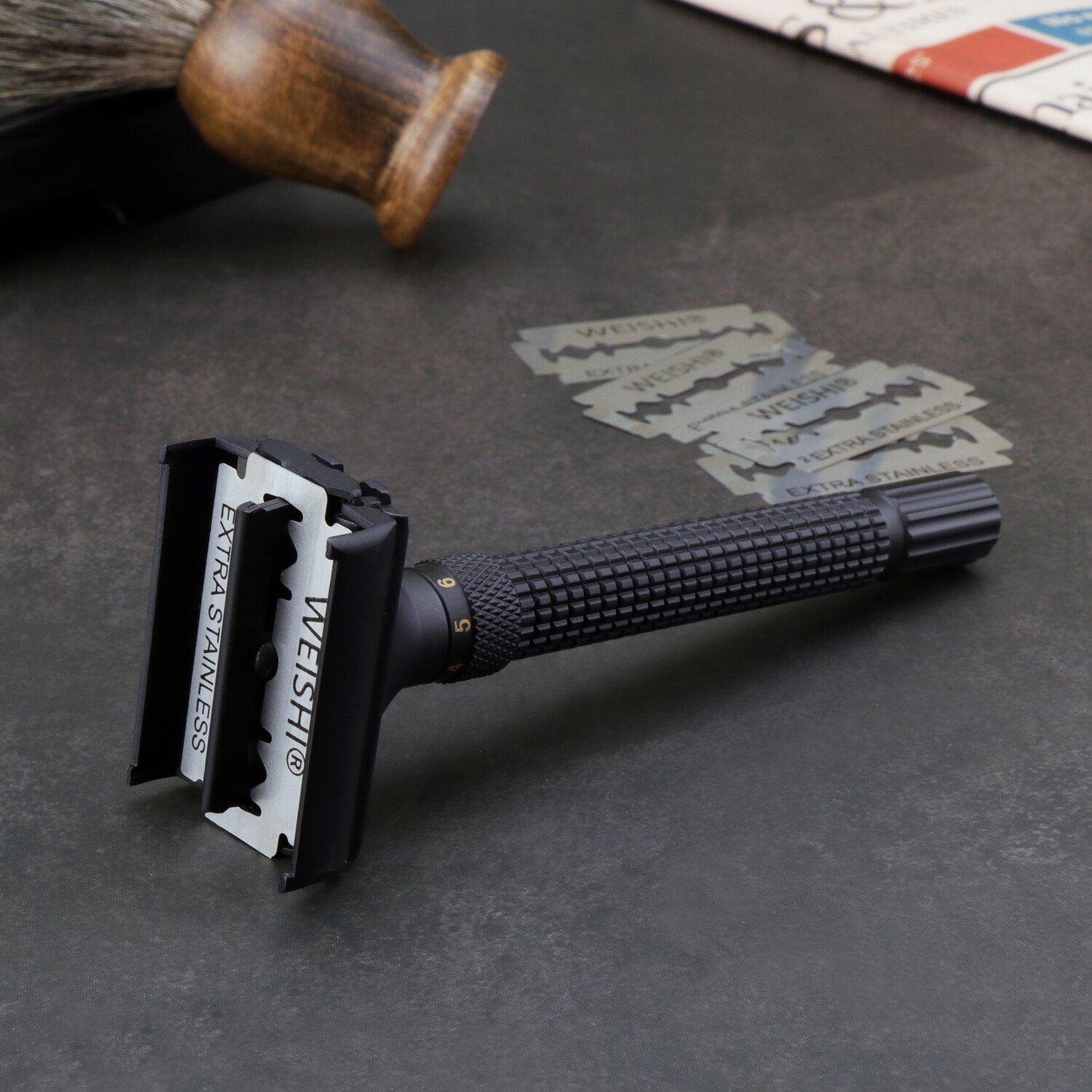 WEISHI Nostalgic Adjustable Butterfly Open Double Edge Safety Razor Matte Black
