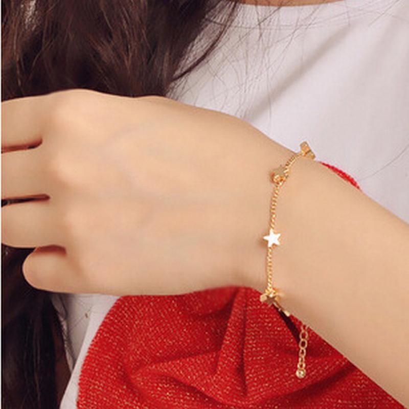 Stainless Steel Star Charm Bracelet five-pointed star Bangle Simple Chain Bracelet