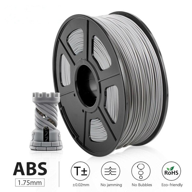 SUNLU-filamento ABS de 1KG y 1,75 MM, bobina de filamento de colores, para impresora 3D reprap, 1,75mm, 1KG por rollo: ABS-GREY