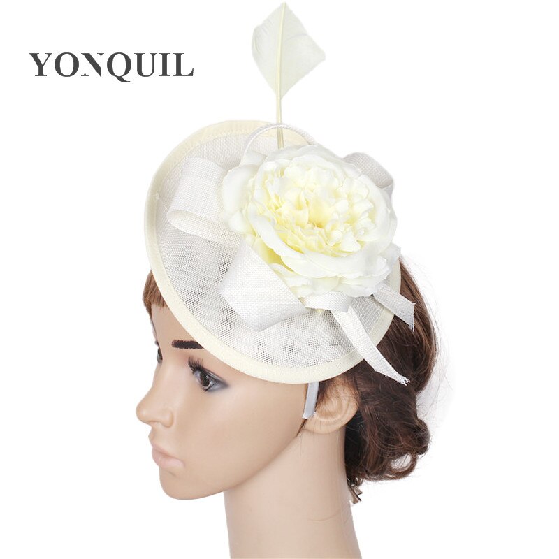 ivory fascinator hat headband women headpiece bridal mariage chapeau cap handmade flower chic millinery: Beige