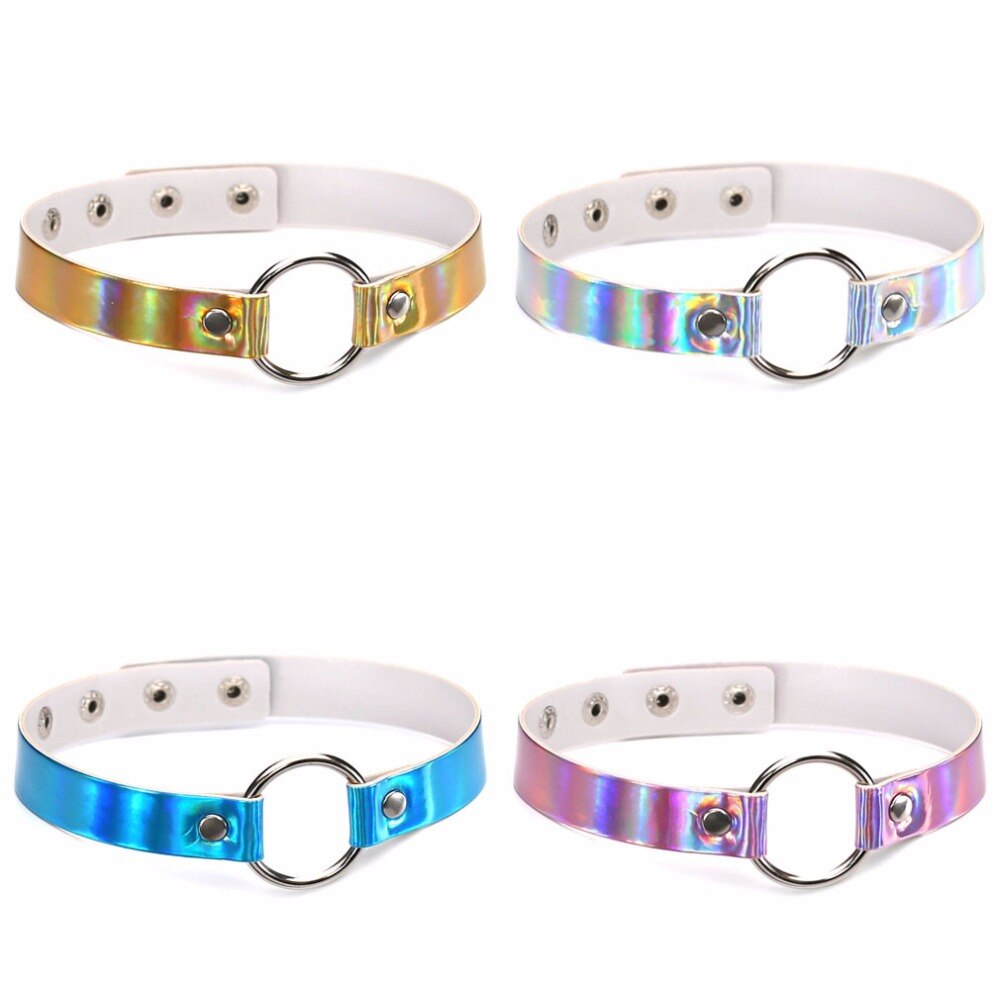 Holografische Choker Punk Festival Slijtage Iriserende Roze Holograph 90 S Choker Grunge Blauw Rave Festival Party Mode-sieraden