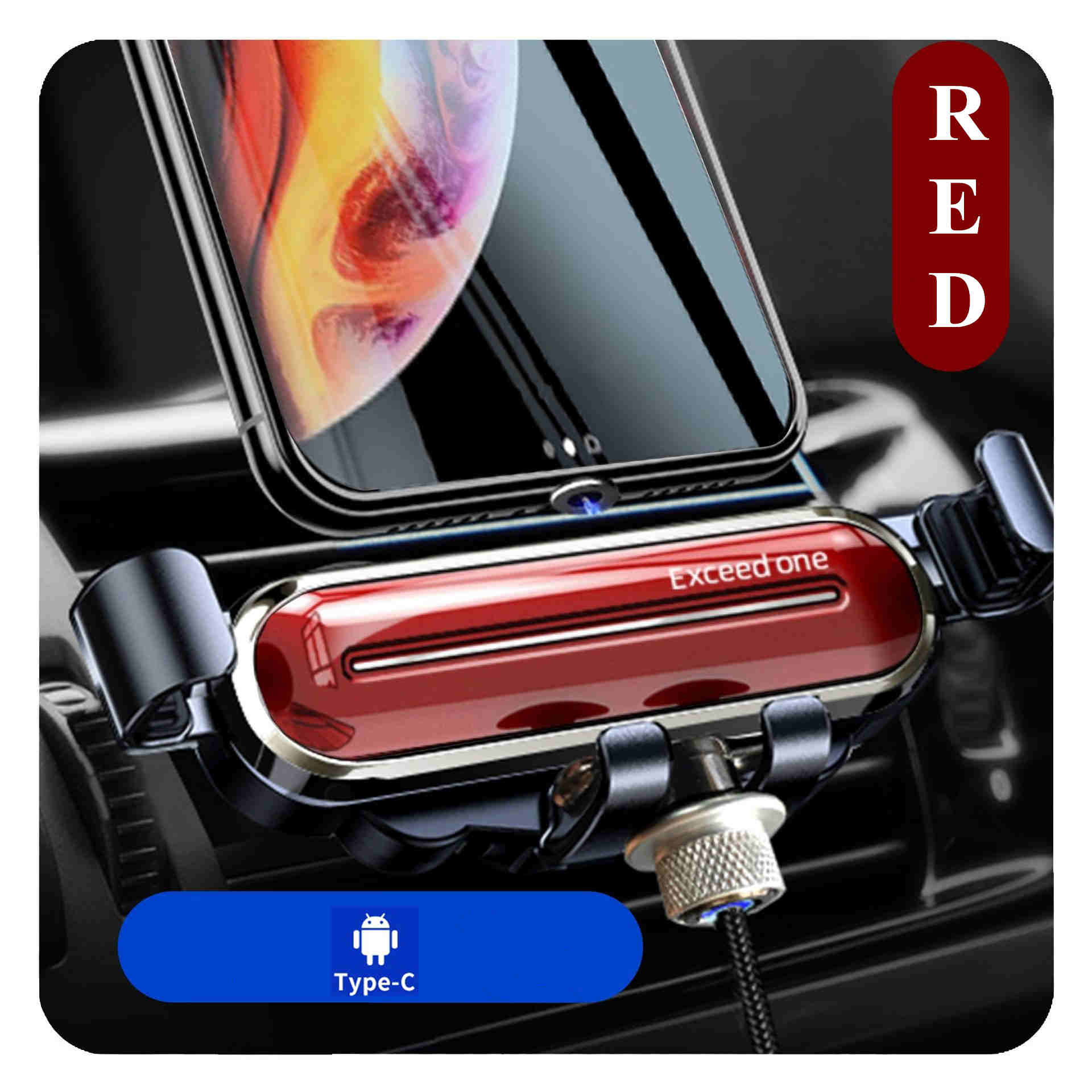 Metalen Draadloze Auto Telefoon Oplader Houder Snelle Opladen Mount Voor Iphone Xr Xs Max Huawei P30 Pro Samsung S10 Plus smart Telefoon: red for type-c