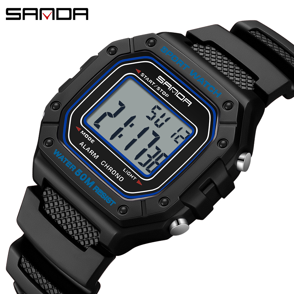 SANDA 2156 Herrenuhr, neues Modell, elektronisches digitales Uhrwerk, rechteckiges LED-Anzeige, Zifferblatt, draussen-Sport, wasserdichte männliche Armbanduhr: Bronze-