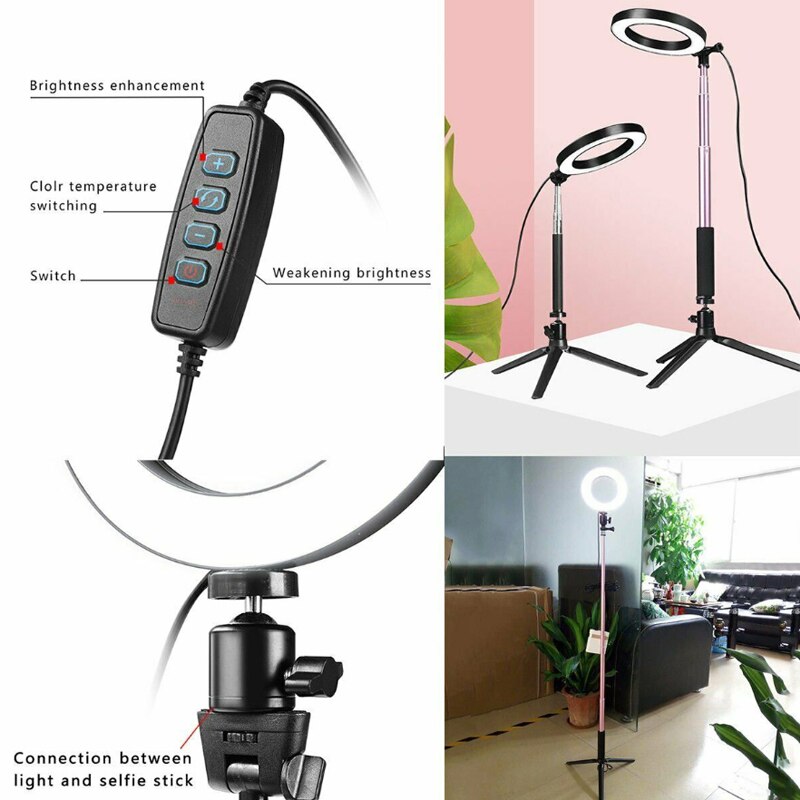 8" Photography LED Selfie Ring Light Dimmable Camera Phone Ring Lamp With Stand Tripods For Makeup Video Live Studio Ring Lamp