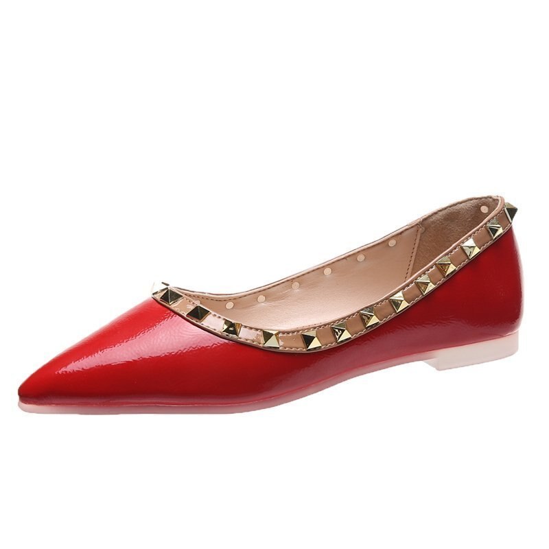 Nitar flats lack läder slip on platta skor spetsiga tå båtskor dam loafers godis färg kvinnlig sko zapatos mujer 8147c: Röd / 4.5