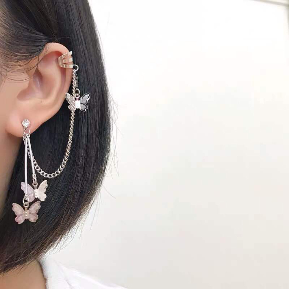 Women Punk Hip Hop Long Chain Earrings Silver Circle Heart Statement Dangle Earrings Accessories Korean Jewelry