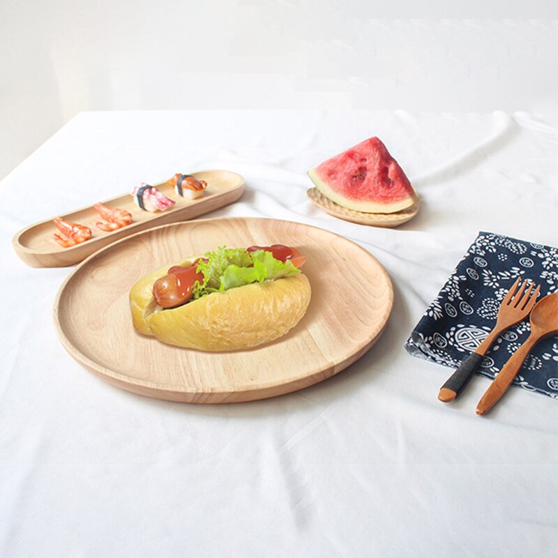 Whole Wood Lovesickness Wooden Tray Tableware Round Solid Wood Plate Dishes Saucer Tea Tray Dessert Dinner Plate Home Dinnerware