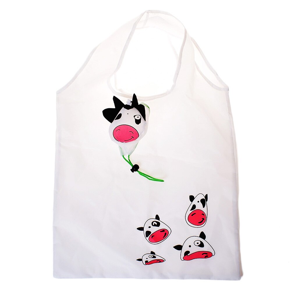 1 Pc Milk Cow Animal Shaped shopping bag Eco-friendly folding reusable Portable Shoulder handle Bag Polyester for Travel Grocery