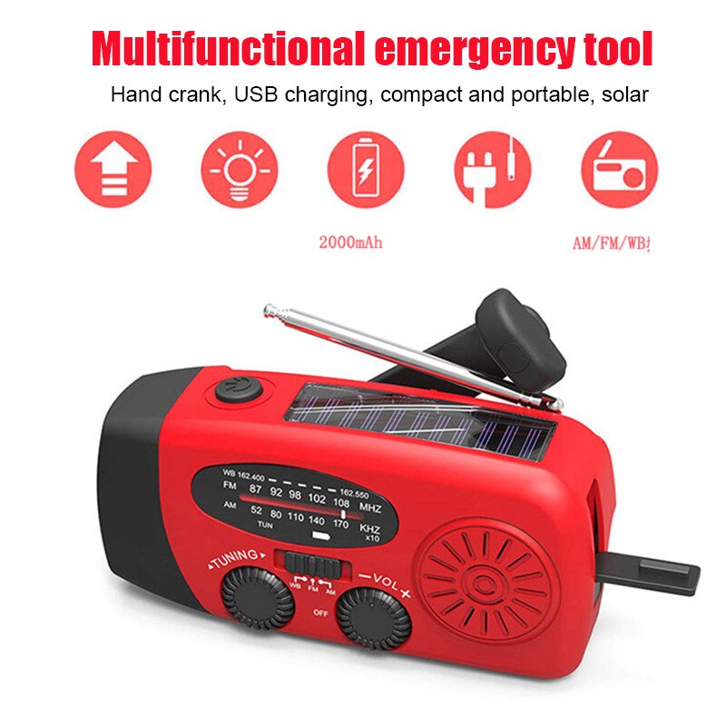 Caricatore USB manovella banca di energia esterna elettrica dinamo torcia multifunzione Radio di emergenza portatile ad energia solare