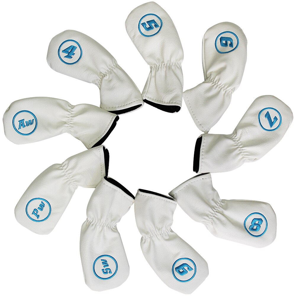 Catazer golfijzerhoezen waterdicht pu zacht pluizig binnenwerk puppy golfhoofdhoes voor ijzer 9 stuks/set: Wit